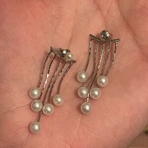 Silver Faux Pearl Drop Earrings